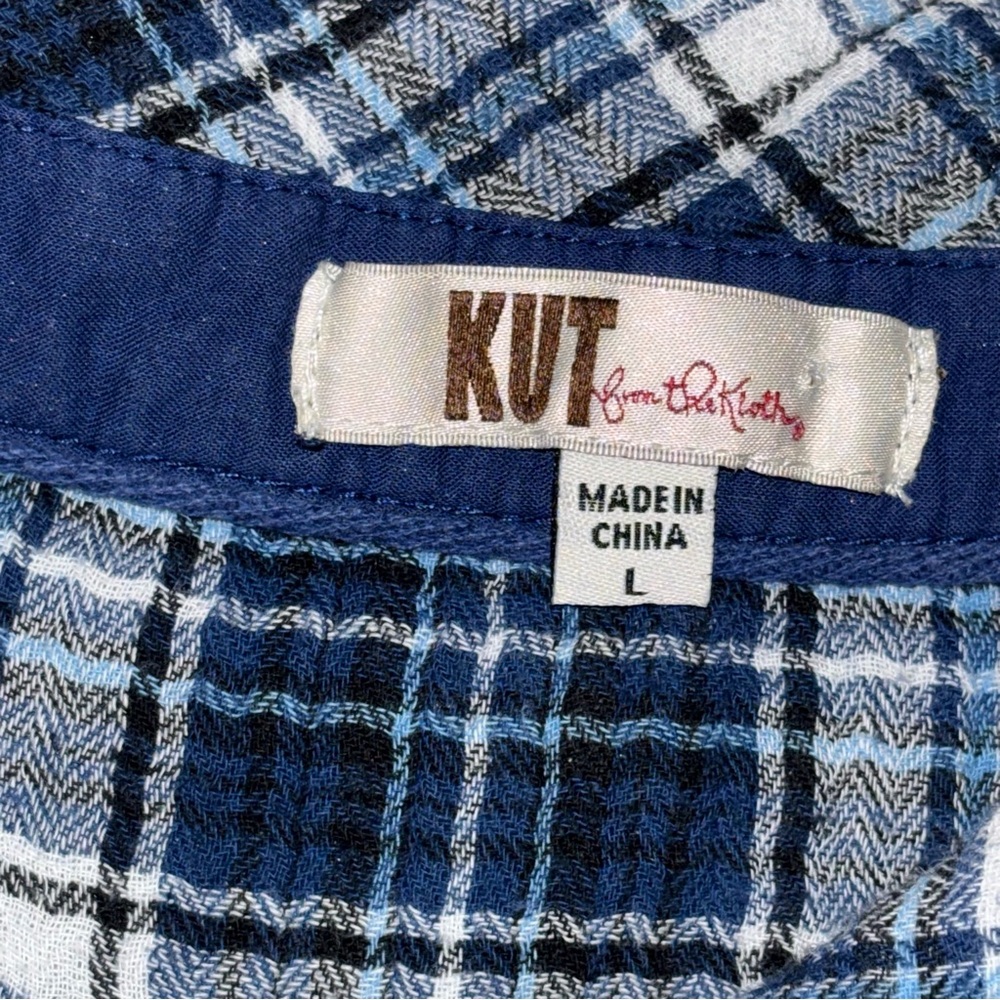Kut From The Kloth Boylen Plaid Flannel Snap Button Shirt Roll Up Sleeve Large - Picture 4 of 11